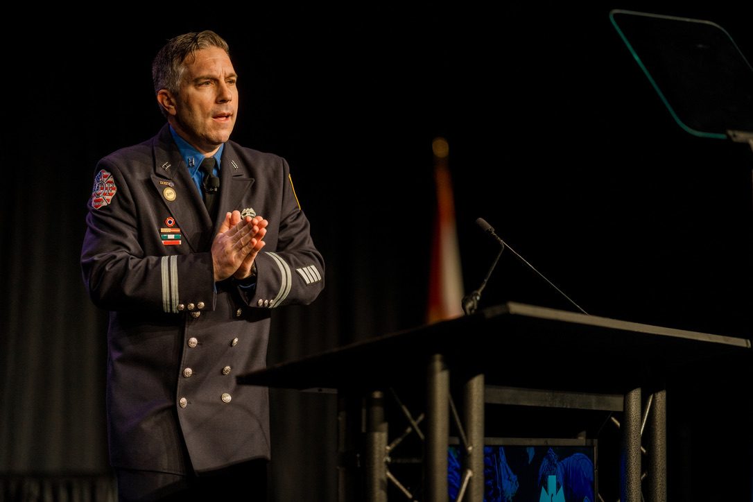 Rom Duckworth on stage for the EMS Today 2020 opening keynote.